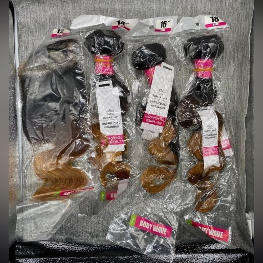12A Body Wave 14" 16" 18" Human Hair 3 Bundles Plus 12″ Closure 4x4 #T1B/4/27